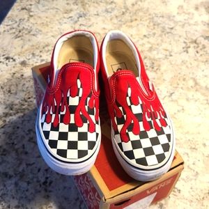 Vans- checker flame- boys slip on shoe